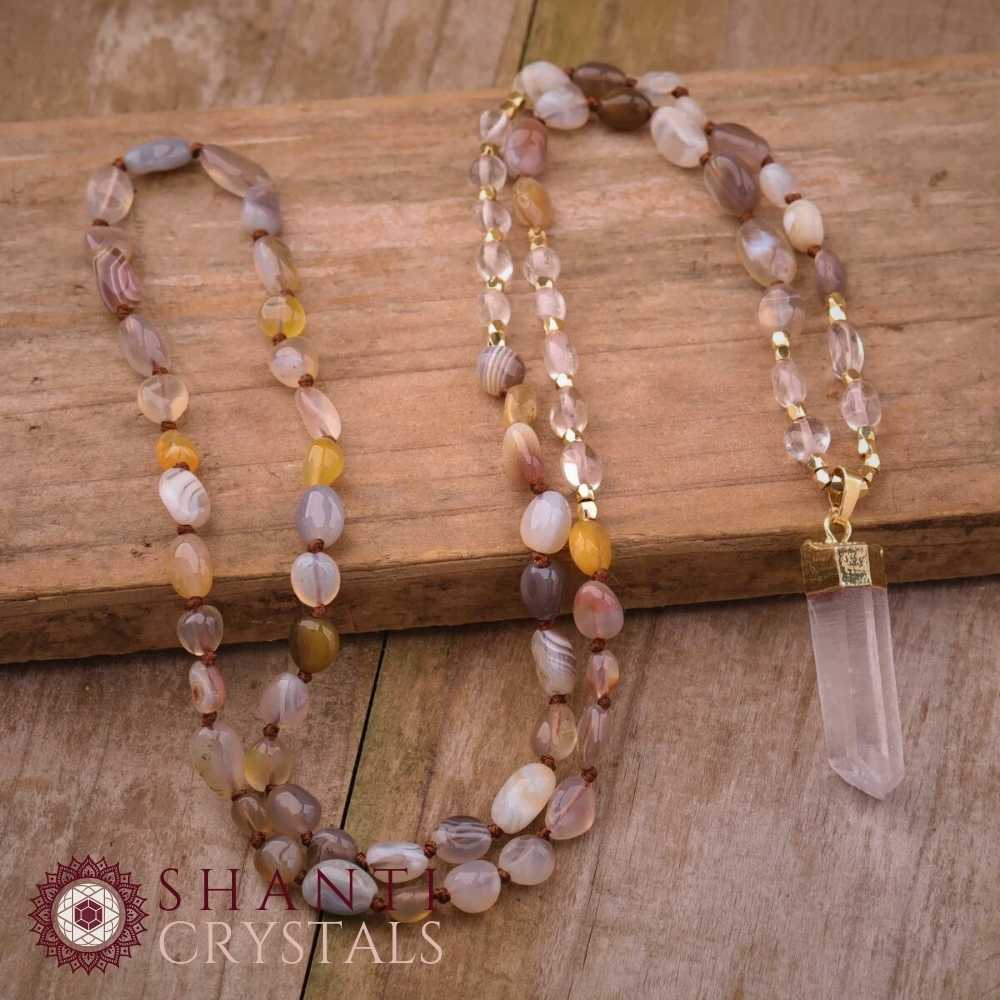 108 Beaded Quartz Shard Malas | Botswana Agate