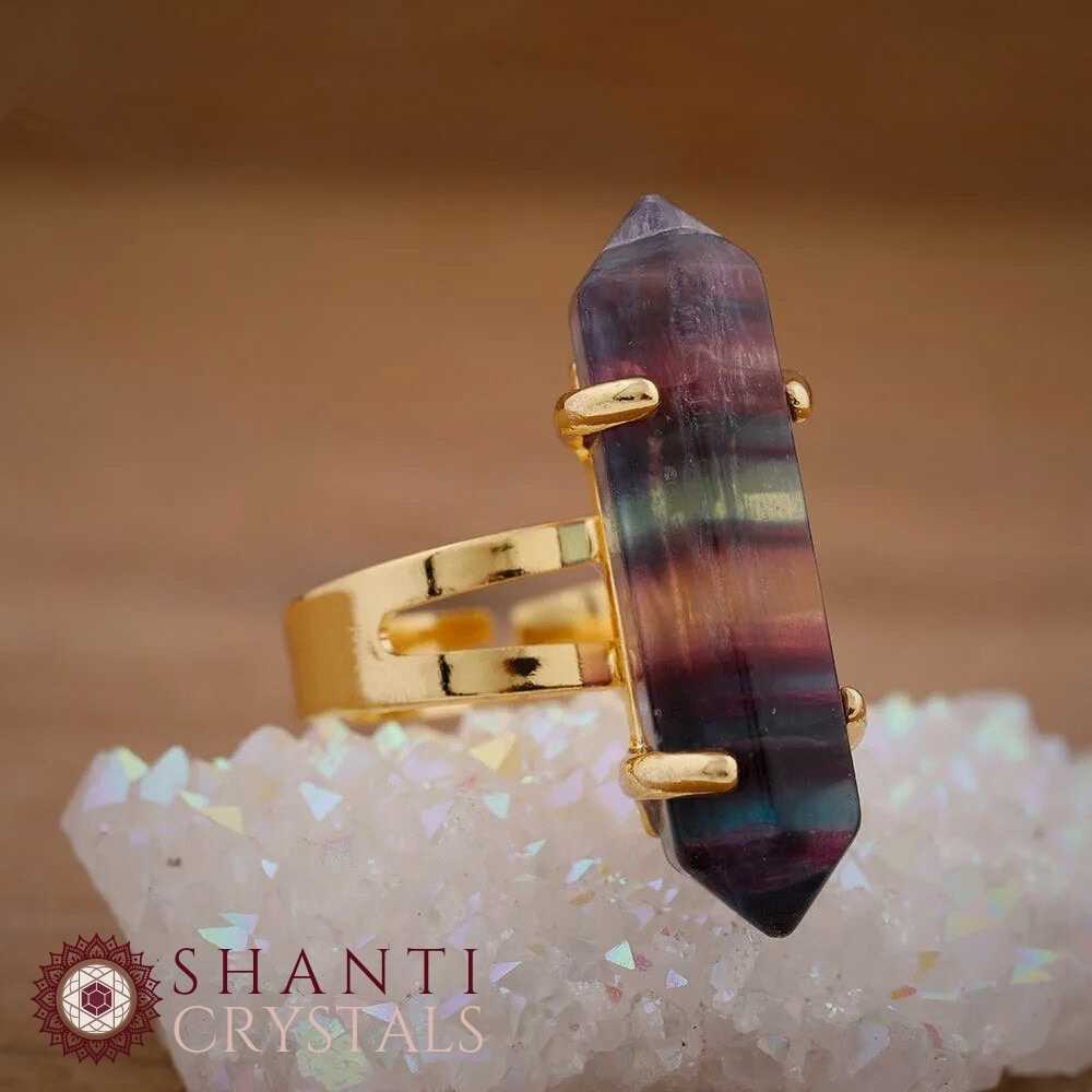 Chunky Crystal Pendant Rings | Rainbow Fluorite