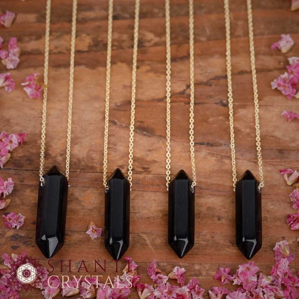 Chunky Crystal Pendant Necklaces | Black Obsidian