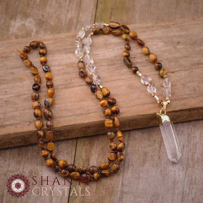 108 Beaded Quartz Shard Malas | Gold Tiger's Eye