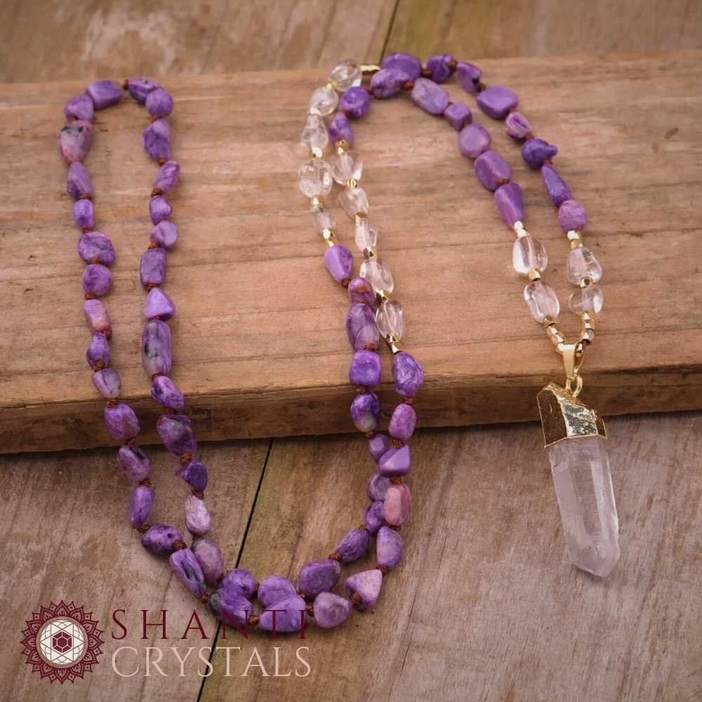 108 Beaded Quartz Shard Malas | Charoite