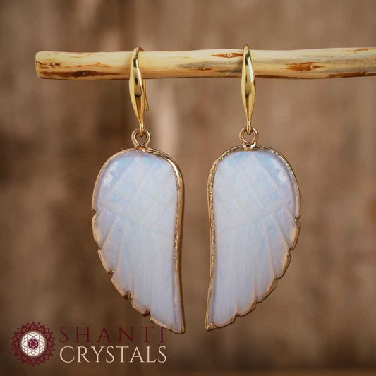 Gold Angel Wings Earrings | Opalite