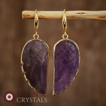 Gold Angel Wings Earrings | Amethyst