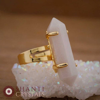 Chunky Crystal Pendant Rings | White Jade