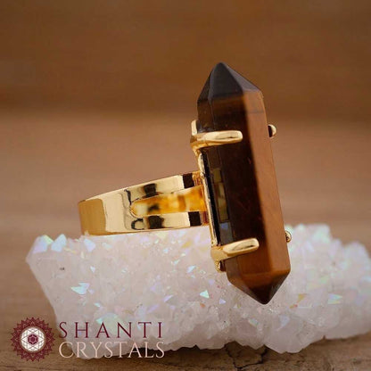 Chunky Crystal Pendant Rings | Gold Tiger's Eye