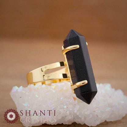 Chunky Crystal Pendant Rings | Blue Goldstone