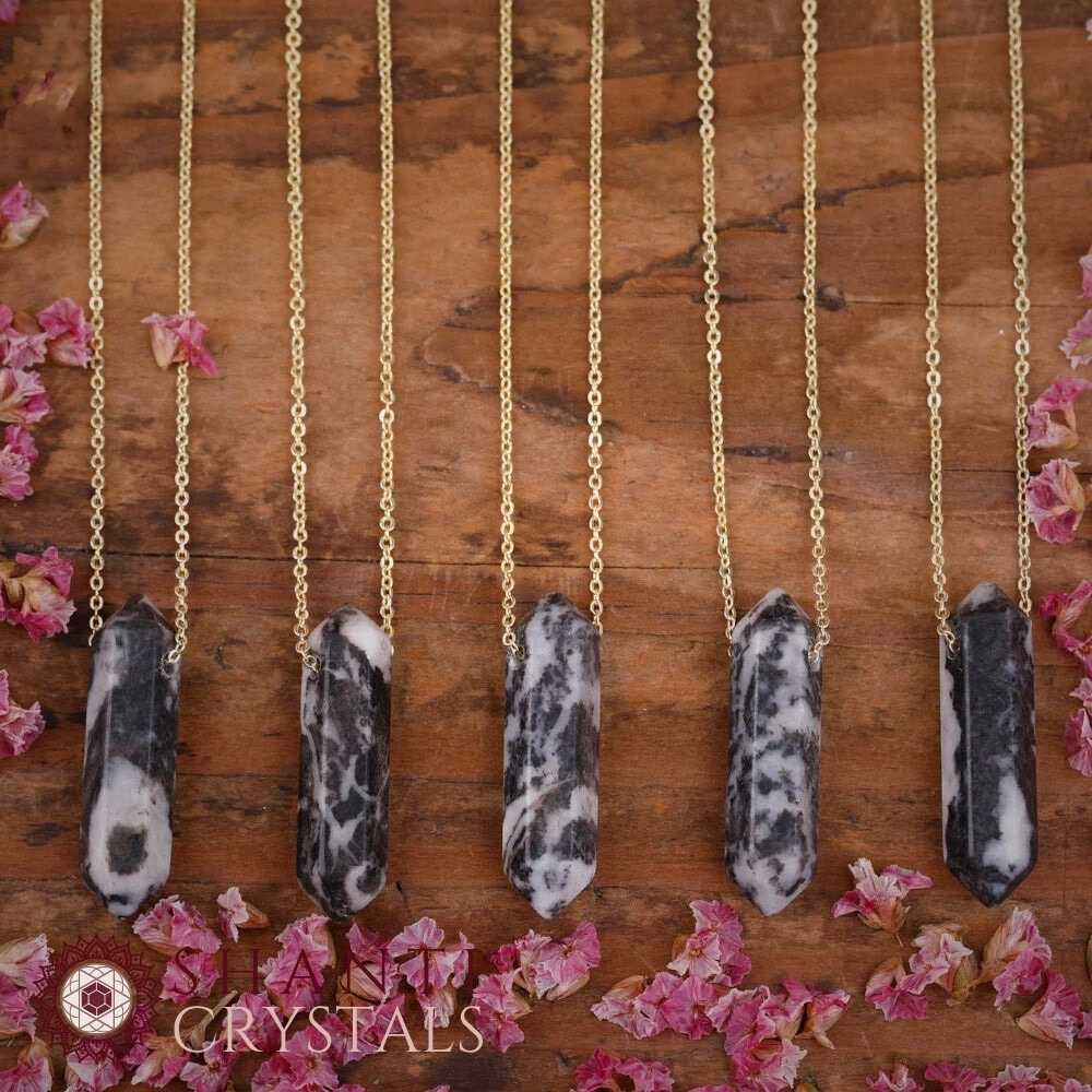 Chunky Crystal Pendant Necklaces | Zebra Jasper