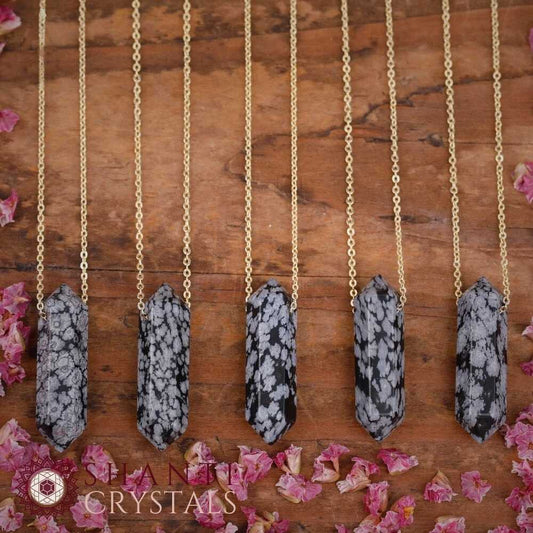 Chunky Crystal Pendant Necklaces | Snowflake Obsidian