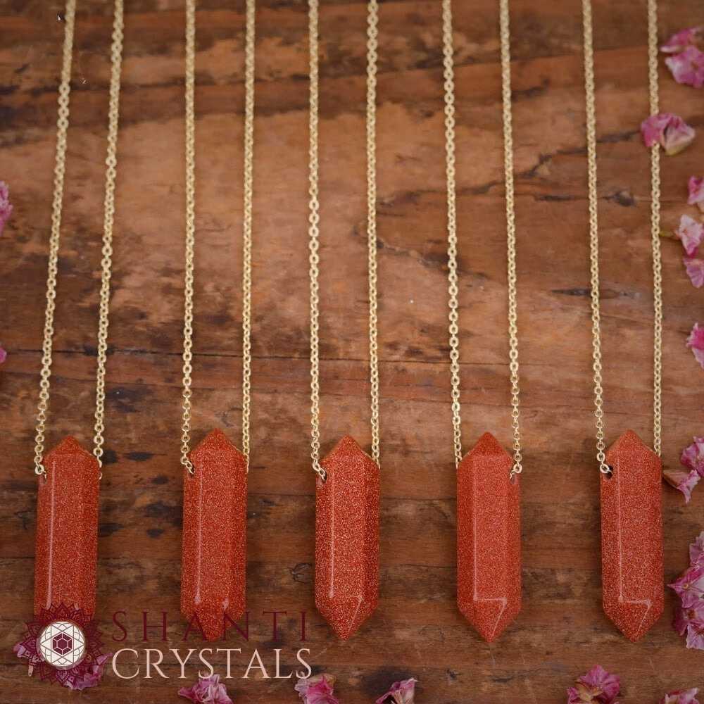 Chunky Crystal Pendant Necklaces | Red Goldstone