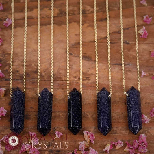 Chunky Crystal Pendant Necklaces | Blue Goldstone