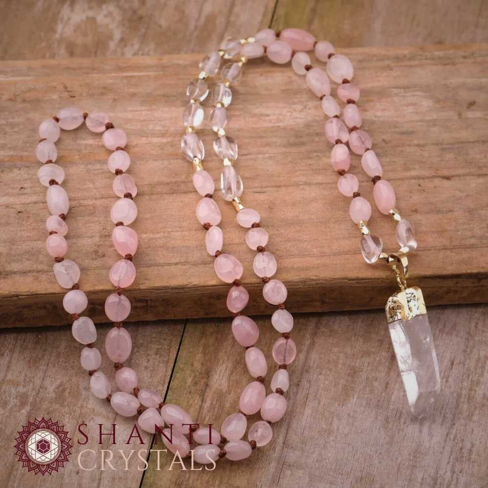 108 Beaded Quartz Shard Malas | Rose Quartz