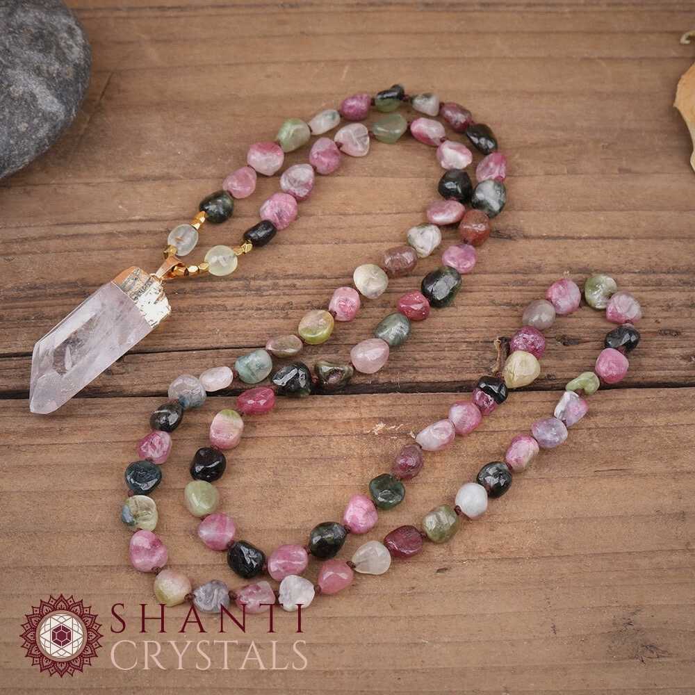 108 Beaded Quartz Shard Malas | Rainbow Tourmaline