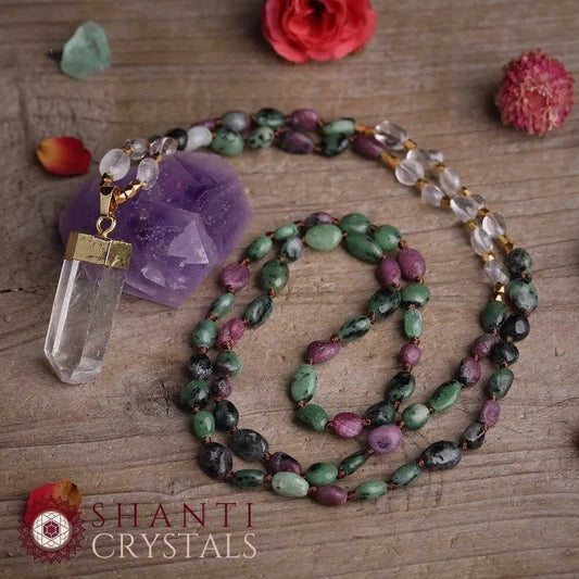 108 Beaded Quartz Shard Malas | Ruby Zoisite