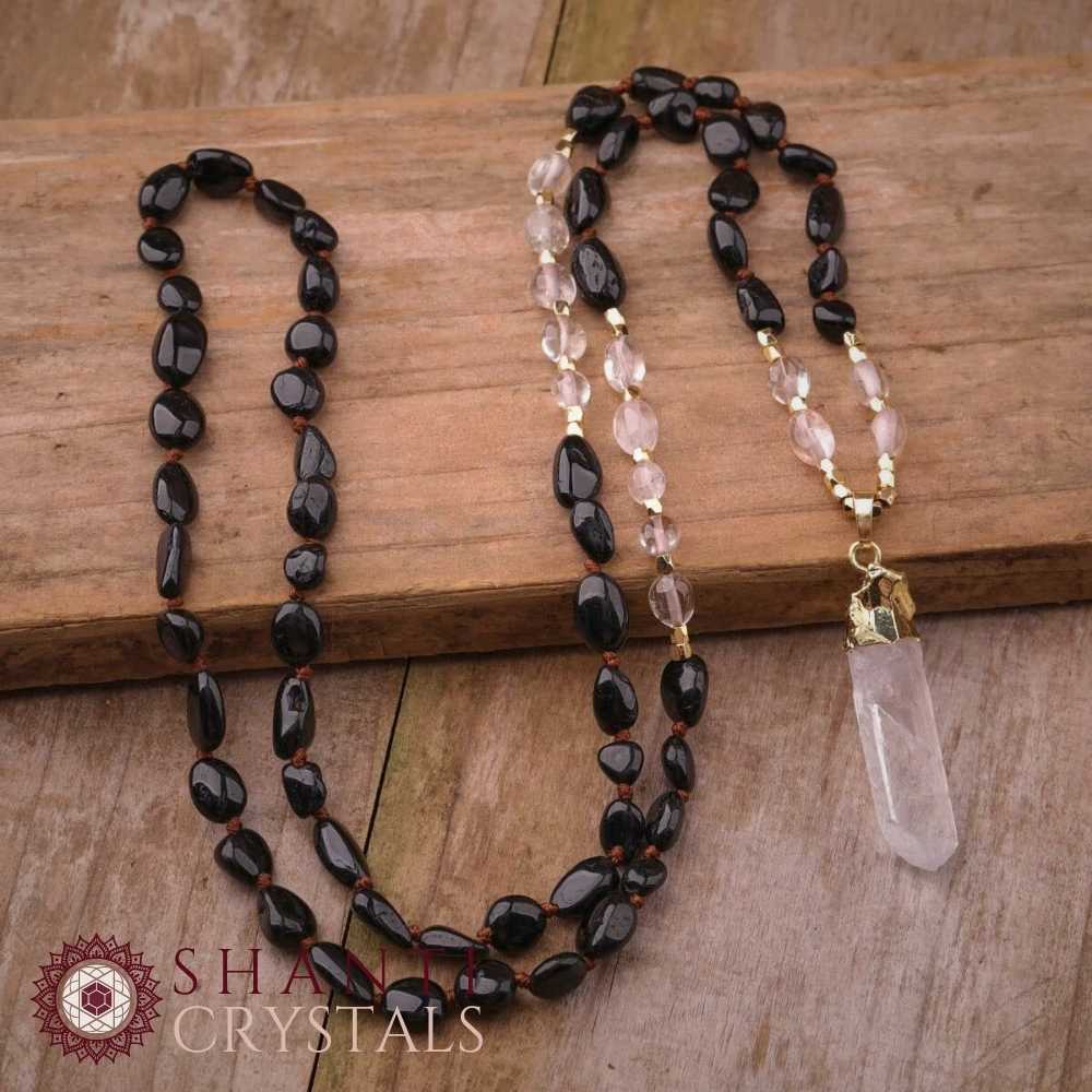 108 Beaded Quartz Shard Malas | Black Obsidian