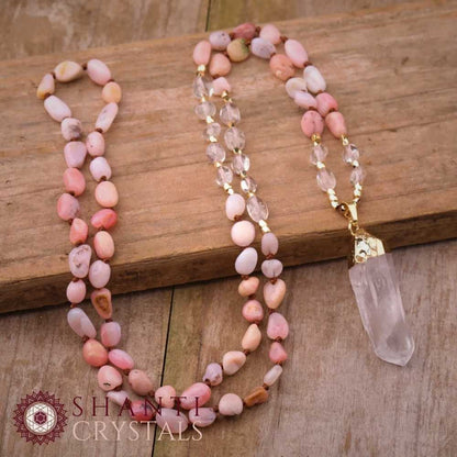 108 Beaded Quartz Shard Malas | Pink Opal